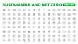 © artnazu - Set of sustainability and Net Zero, environmental, ecological, recyling, green, organic, industry thin line icons. Linear ecology simple symbol collection.