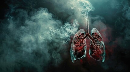Artistic depiction of lungs surrounded by swirling smoke.