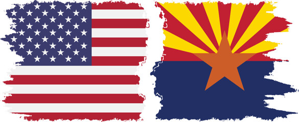 Wall Mural - Arizona state and USA grunge flags connection vector