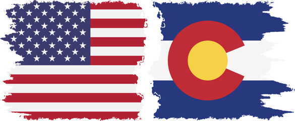 Wall Mural - Colorado state and USA grunge flags connection vector