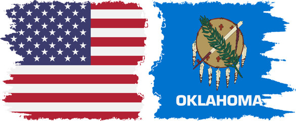 Wall Mural - Oklahoma state and USA grunge flags connection vector