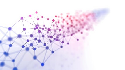 Wall Mural - Abstract representation of a connected network with blue and purple nodes and links, symbolizing data, technology, and digital communication.