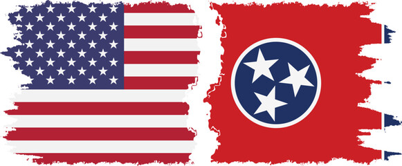 Wall Mural - Tennessee state and USA grunge flags connection vector