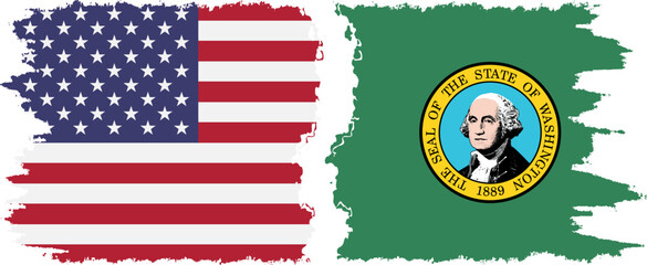 Wall Mural - Washington state and USA grunge flags connection vector