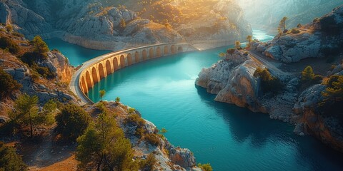 Wall Mural - Curving Bridge over a Turquoise Lake