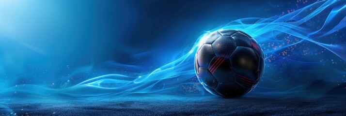 Wall Mural - Soccer Ball on a Blue Abstract Background