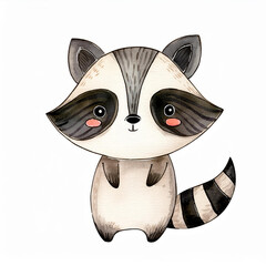 Wall Mural - Watercolor painting of cute raccoon character. Animal portrait. Hand drawn art. Wildlife concept.