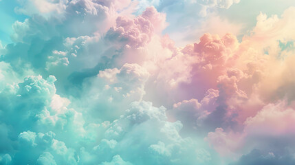 Wall Mural - Surreal abstract dreamy cloudscape painting texture background - Soft pastel skies and fluffy clouds