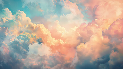 Wall Mural - Surreal abstract dreamy cloudscape painting texture background - Soft pastel skies and fluffy clouds
