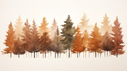 Wall Mural - watercolor, brown and rust colored pine trees wallpaper