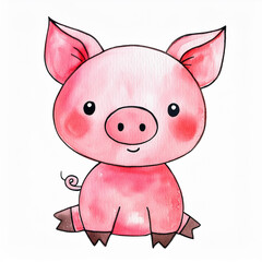 Wall Mural - Watercolor painting of cute pink pig character. Animal portrait. Hand drawn art. Wildlife concept.