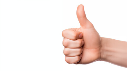 Hand doing thumbs up gesture on white background 