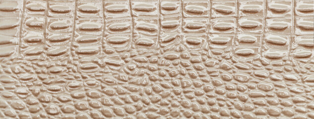 Wall Mural - Light brown leather texture background, closeup. Beige reptile textile, macro. Nature structure of fabric