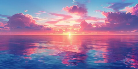 Wall Mural - Pink Sunset over the Calm Sea