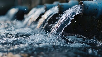 Water flowing out of pipe from factory industrial.