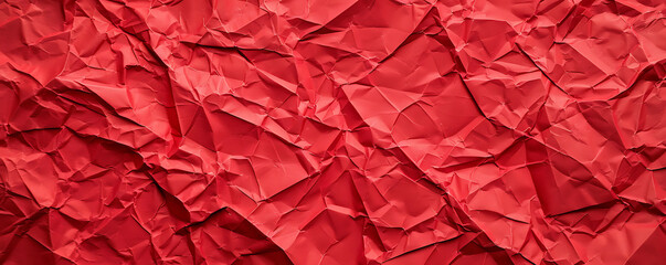 An abstract close-up of red crumpled and creased paper, creating a rich and textured background