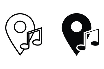 Poster - musical note with pin map location  icon sets. for your web site design, logo, app, UI Vector design. User icon, silhouette isolated on white background.