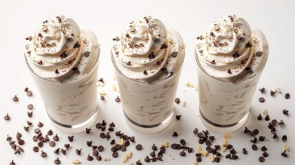 Wall Mural - Three Iced Coffee Drinks with Whipped Cream and Chocolate Chips