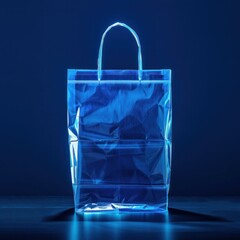 Wall Mural - Blue Plastic Shopping Bag on Dark Background