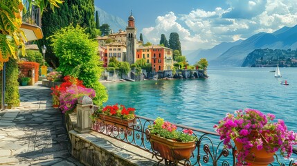 Lake Como in Italy. Breathtaking view of the coastal city - Bellagio, Lombardy. Famous Italian holiday area and popular European tourist destination