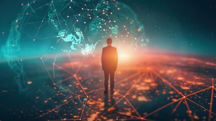 Poster - Abstract Businessman Polygon and the World Concept World Telecommunication and Society Day, May 17 Communication is essential to building this technology to facilitate Access everywhere.