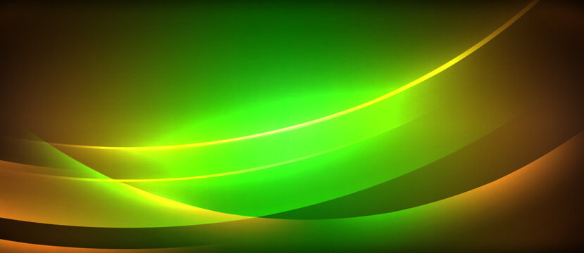 Neon glowing circle rays, light round lines in the dark, planet style neon wave lines. Energetic electric concept design for wallpaper, banner, background