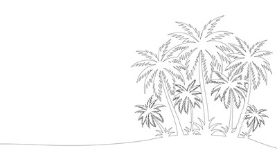 Wall Mural - Palm trees island, one line continuous. Line art tropical island. Hand drawn vector art.