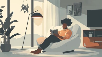 Wall Mural - Serene Woman Reading a Book in Cozy Living Room