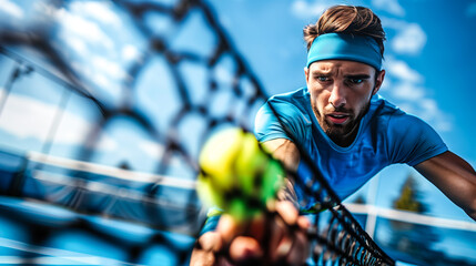 Poster - A male tennis player executes a perfectly timed drop shot