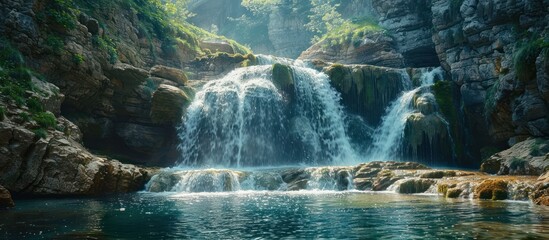 Wall Mural - Serene Waterfall cascading into a tranquil pool