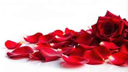 Poster - Vibrant red rose petals isolated on white background, Red, rose petals, isolated, vibrant, romantic, love, flower