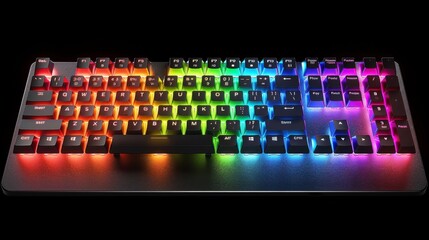 Poster - Experiment with lighting and shadows to enhance the visual impact of a keyboard featuring a special colorful key, creating depth