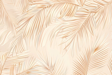 A seamless pattern of light beige palm leaves, with subtle gradients and soft lighting. The design is elegant and modern, perfect for wallpaper or interior decor. Soft background colors to enhance the