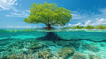 Canvas Print - Mangrove Tree Halfway Under the Crystal Clear Water