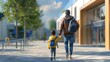 © Kasitthanin - Parent walking hand-in-hand with a child towards a school