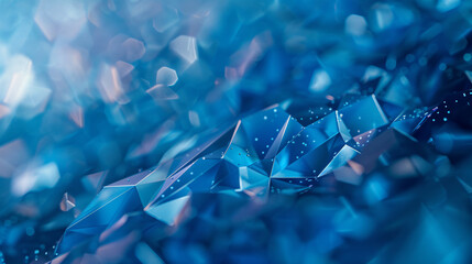 Wall Mural - Abstract background with blue low poly shapes, crystal texture and grainy particles on the surface. High resolution.


