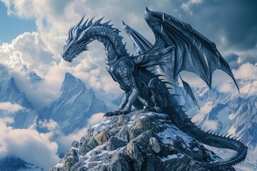 Wall Mural - A huge aggressive mystical dragon