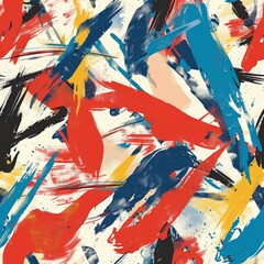 Wall Mural - Abstract Expressionist Painting with Vibrant Red, Blue, and Yellow Strokes