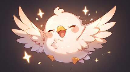 Poster - Cheerful baby eagle anime on a simple background