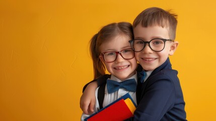 Poster - Two Smart Schoolkids Hugging