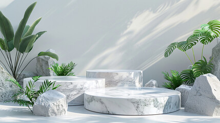 Wall Mural - white marble podium 3d stand display platform