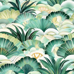 Wall Mural - Tropical Greenery: Exquisite Botanical Patterns with Ginkgo and Palm Leaves