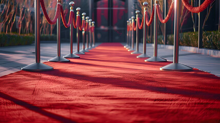 Wall Mural - Red carpet setup with rope and poles for a formal event or premiere