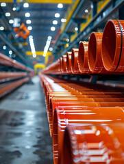 Wall Mural - View of orange metal pipes in a modern factory environment