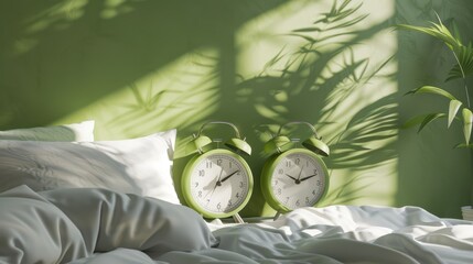 Wall Mural - The green clocks on bed