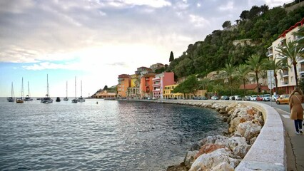 Wall Mural - Seaside town on the French Riviera in daylight in Villefranche sur Mer, France