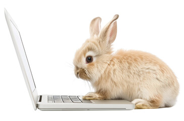 Poster - Rabbit Bunny Using Laptop Computer Isolated on Transparent Background