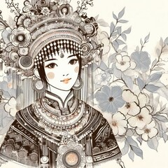 Wall Mural - Portrait of Elegance: Traditional Chinese Miao Beauty with Generative AI.