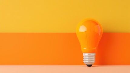 A conceptual image of an orange lightbulb glowing brightly, with a minimalist design that emphasizes the idea of creativity and innovation. The image offers ample copy space for customization.