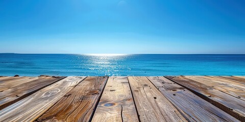 Wall Mural - Sunny Day at the Beach with Wooden Plank